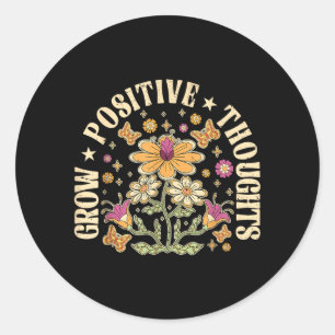 Groovy Grow Positive Thoughts Floral Mental Health Classic Round Sticker