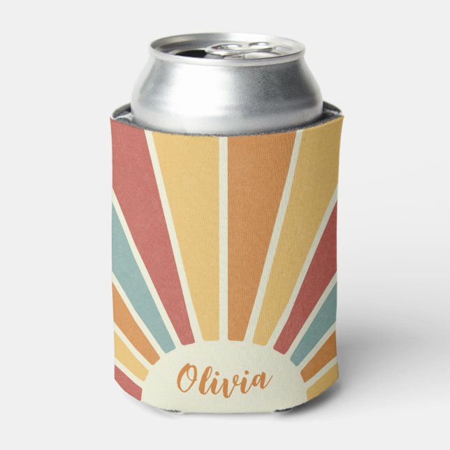Groovy grunge retro style sunshine design can cooler (Can Front)