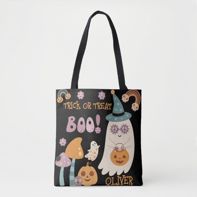 Groovy Halloween Boo Cute Trick or Treat Custom Tote Bag (Front)