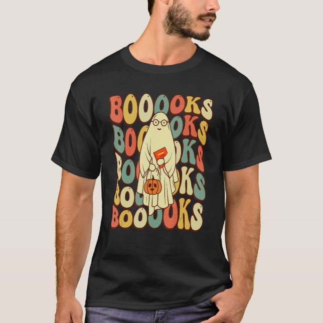 Groovy Halloween Booooks Ghost Hippie Boo Reading  T-Shirt (Front)