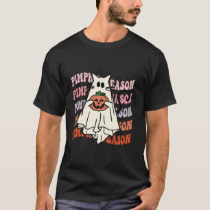 Groovy Halloween Cat Ghost Pumpkin Season Cute Spo T-Shirt