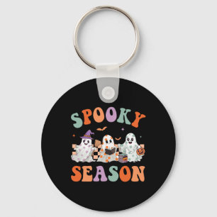 Groovy Halloween Cute Floral Ghost Spooky Season W Key Ring