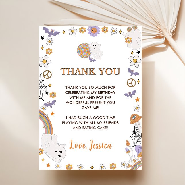 Groovy Halloween Cute Ghost Thank You Card (Creator Uploaded)