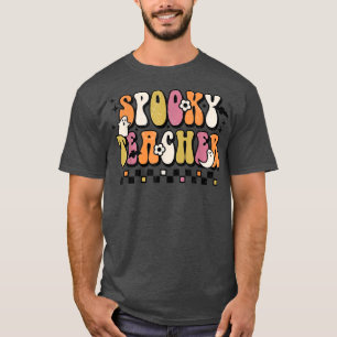 Groovy Halloween Floral Spooky Teacher T-Shirt