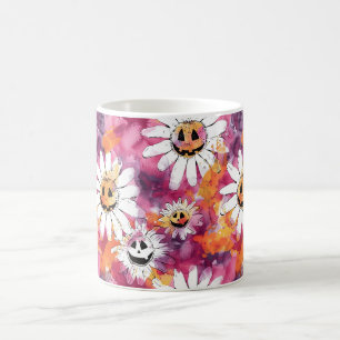 Groovy Halloween Flowers Pumpkin Faces Coffee Mug