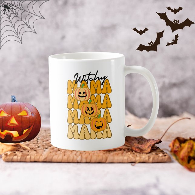 Groovy Halloween Funny Witchy Mama Fall Colours Coffee Mug (Creator Uploaded)