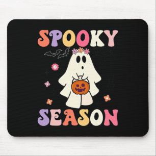 Groovy Halloween Ghost Holding Pumpkin Spooky Seas Mouse Mat