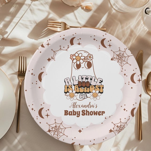 Groovy Halloween Little Boo Baby Shower Paper Plate (Creator Uploaded)