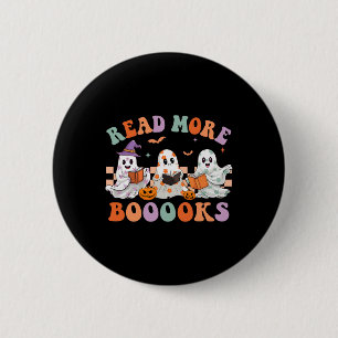 Groovy Halloween Read More Books Floral Ghost Boo 6 Cm Round Badge