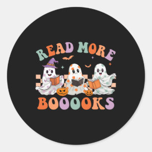 Groovy Halloween Read More Books Floral Ghost Boo Classic Round Sticker