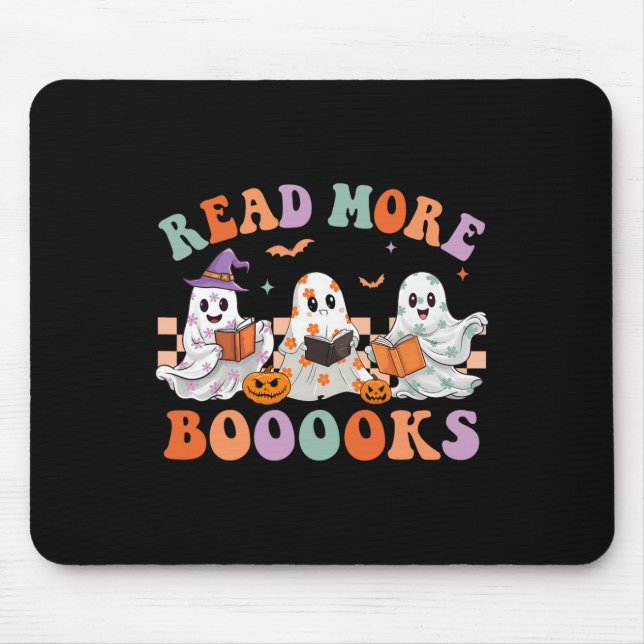 Groovy Halloween Read More Books Floral Ghost Boo  Mouse Mat (Front)