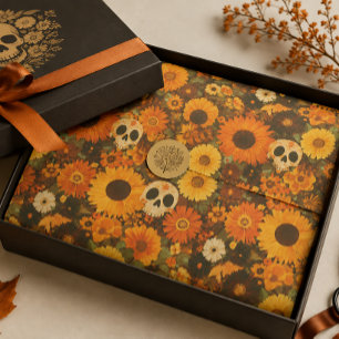 Groovy Halloween Skull Floral Tissue Paper