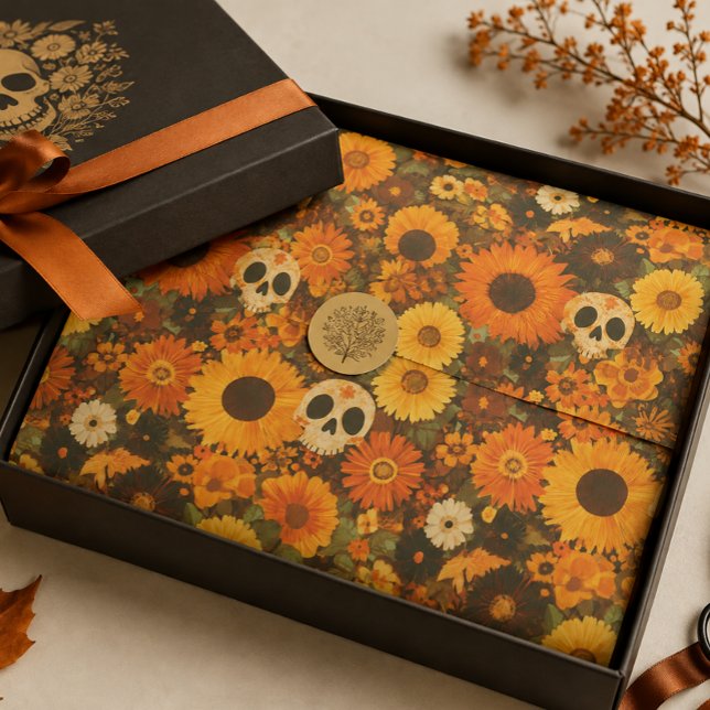 Groovy Halloween Skull Floral  Tissue Paper (Creator Uploaded)