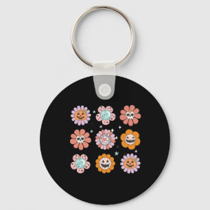 Groovy Halloween Smile Face Disco Retro Pumpkin Sk Key Ring