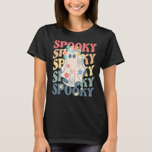 Groovy Halloween Spooky Ghost and Colorful Daisy C T-Shirt