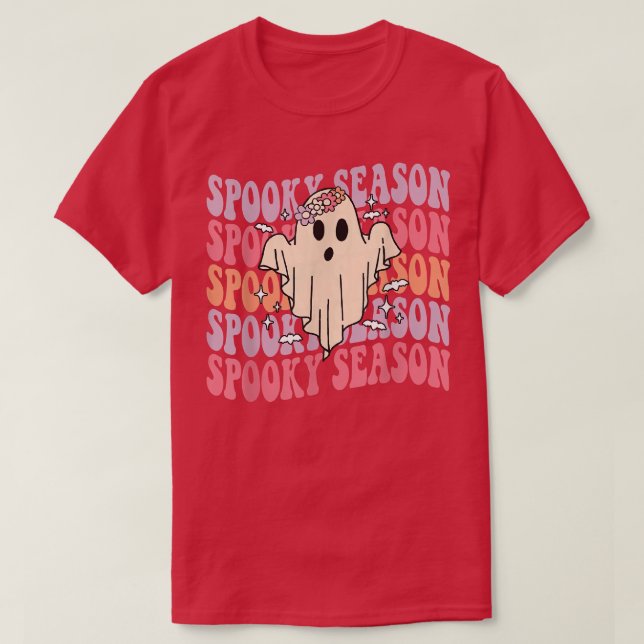 Groovy Halloween Spooky Season Retro Floral Ghost  T-Shirt (Design Front)