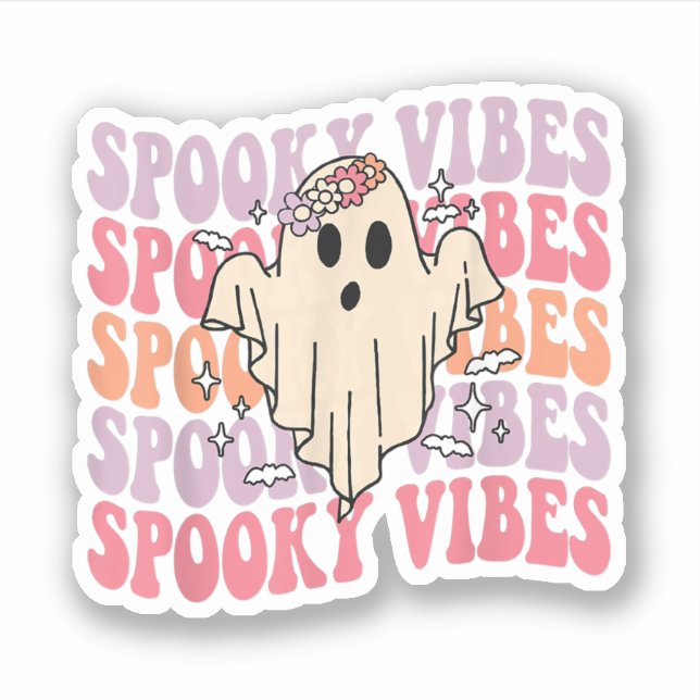 Groovy Halloween Spooky Vibes Retro Floral Ghost C (Front)