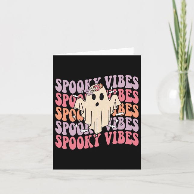 Groovy Halloween Spooky Vibes Retro Floral Ghost C Card (Front)