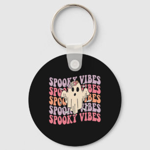 Groovy Halloween Spooky Vibes Retro Floral Ghost C Key Ring