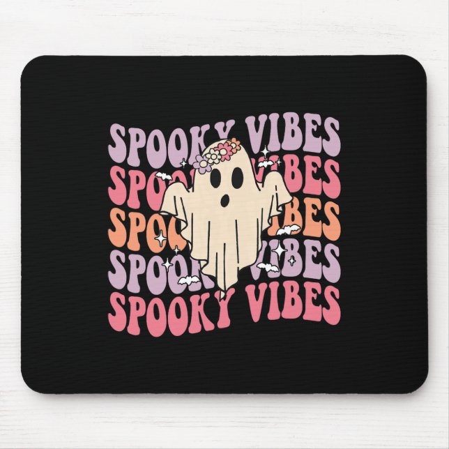 Groovy Halloween Spooky Vibes Retro Floral Ghost C Mouse Mat (Front)