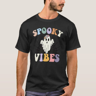 Groovy Halloween Spooky Vibes Retro Floral Ghost C T-Shirt