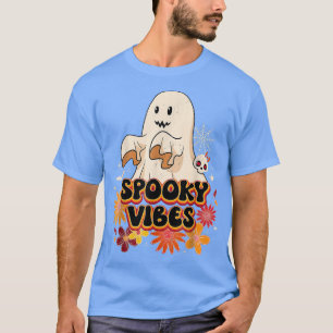 Groovy Halloween Spooky Vibes Retro Floral Ghost C T-Shirt