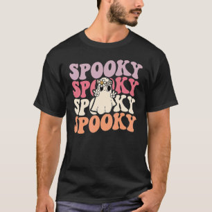 Groovy Halloween Spooky Vibes Retro Floral Ghost C T-Shirt
