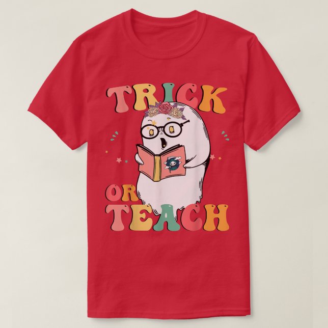 Groovy Halloween Teacher Outfits Retro Spooky Ghos T-Shirt (Design Front)