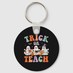 Groovy Halloween Trick Or Teach Floral Ghost Teach Key Ring
