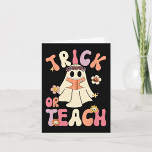 Groovy Halloween Trick or Teach Retro Floral Ghost Card