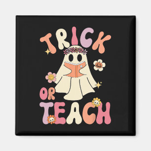 Groovy Halloween Trick Or Teach Retro Floral Ghost Magnet