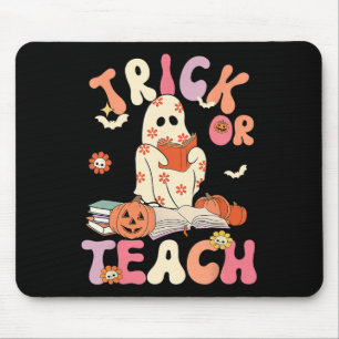 Groovy Halloween Trick or Teach Retro Floral Ghost Mouse Mat