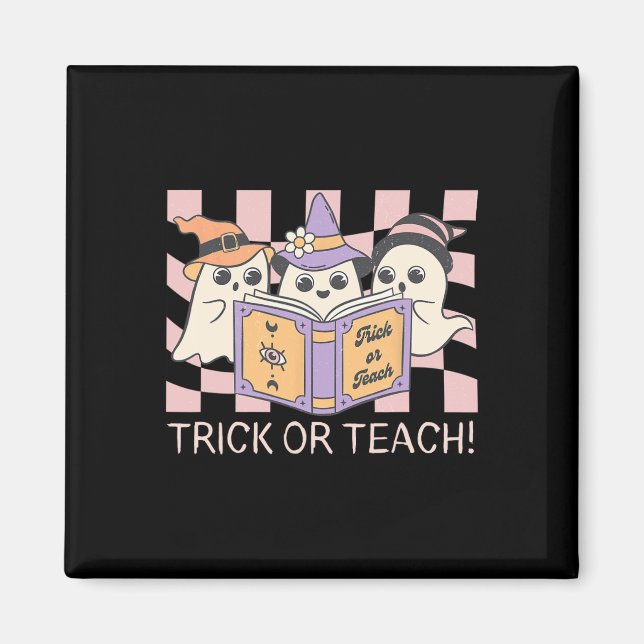 Groovy Halloween Trick or Teach Retro Ghost Teache Magnet (Front)