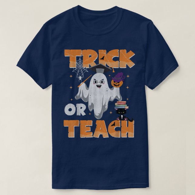 Groovy Halloween Trick Or Teach Spooky Teacher  T-Shirt (Design Front)