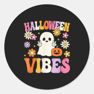Groovy Halloween Vibes Costume Ghost Pumpkin Classic Round Sticker