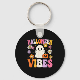 Groovy Halloween Vibes Costume Ghost Pumpkin  Key Ring