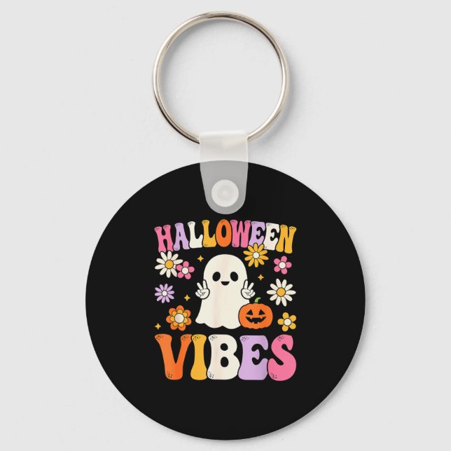 Groovy Halloween Vibes Costume Ghost Pumpkin  Key Ring (Front)