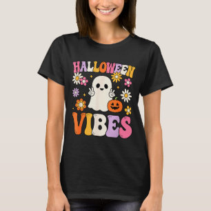 Groovy Halloween Vibes Costume Ghost Pumpkin  T-Shirt