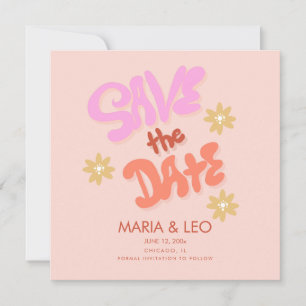 Groovy Hand Drawn Lettering Save the Date  Card