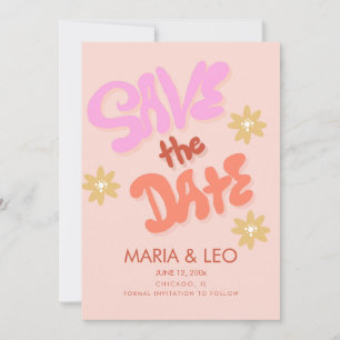 Groovy Hand Drawn Lettering Save the Date    Invitation