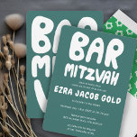 Groovy Handlettering Custom Bar Bnai Mitzvah Green Invitation<br><div class="desc">Perfect card to announce a bar mitzvah! Hand made art for you with handlettering on the front and back side! FULLY CUSTOMIZABLE! Click on “Personalise” above to edit the text. Click "edit using design tool" to adjust the fonts, colours and placements and to delete the back side design if you...</div>