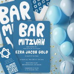 Groovy Handlettering Custom Bar Mitzvah Blue Invitation<br><div class="desc">Perfect card to announce a bar mitzvah! Hand made art for you with handlettering on the front and back side! FULLY CUSTOMIZABLE! Click on “Personalise” above to edit the text. Click "edit using design tool" to adjust the fonts, colours and placements and to delete the back side design if you...</div>