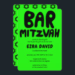 Groovy Handlettering Custom BAR Mitzvah Neon Stars Invitation<br><div class="desc">Perfect card to announce a bar mitzvah! Hand made art for you with handlettering on the front and a pattern on the back side! FULLY CUSTOMIZABLE! Click on “Personalise” above to edit the text. Click "edit using design tool" to adjust the fonts, colours and placements and to delete the back...</div>