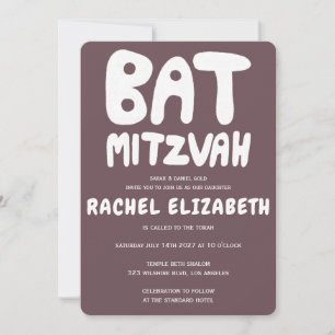 Groovy Handlettering Custom Bat Mitzvah Purple Invitation