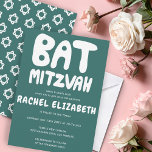 Groovy Handlettering Custom Bat Mitzvah Teal Green Invitation<br><div class="desc">Perfect card to announce a bat mitzvah! Hand made art for you with handlettering on the front and a pattern on the back side! FULLY CUSTOMIZABLE! Click on “Personalise” above to edit the text. Click "edit using design tool" to adjust the fonts, colours and placements and to delete the back...</div>