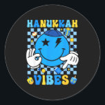 Groovy Hanukkah Vibes Chanukah Pajama Happy Hanukk Classic Round Sticker<br><div class="desc">Groovy Hanukkah Vibes Chanukah Pajama Happy Hanukkah Xmas</div>