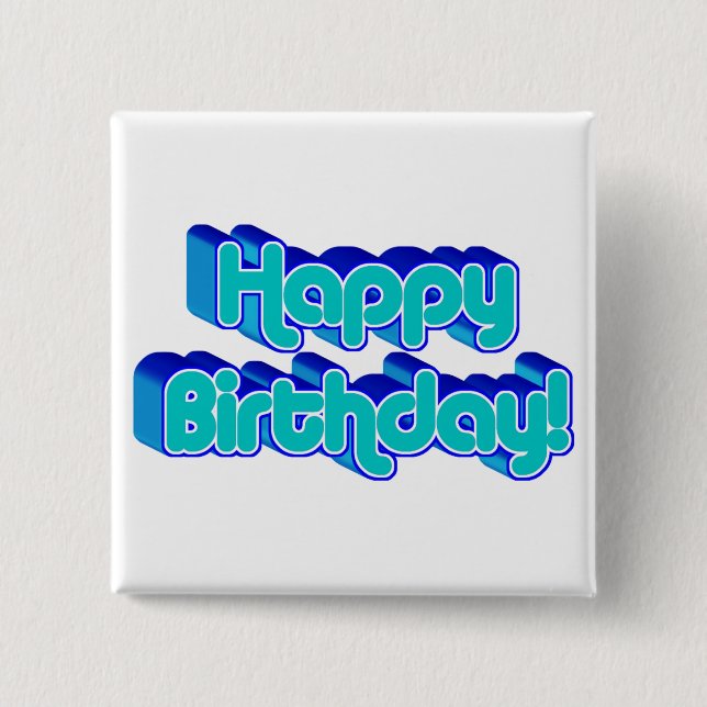 Groovy Happy Birthday Retro Blue Text Image 15 Cm Square Badge (Front)