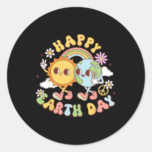 Groovy Happy Earth Day Teacher Kids Classic Round Sticker