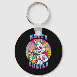 Groovy Happy Easter Bunny Smoking Weed Funny Key Ring