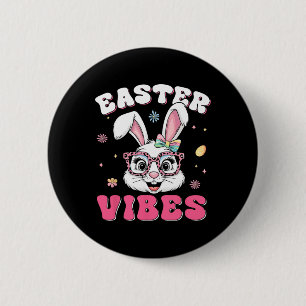 Groovy Happy Easter Cute Bunny Rabbit Face Womens 6 Cm Round Badge